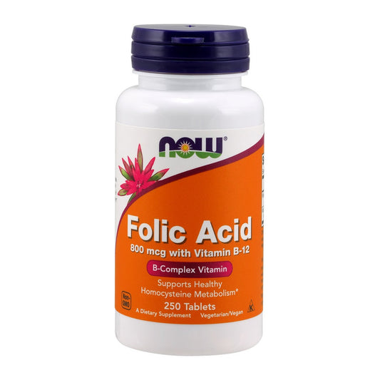 NOW Foods Folic Acid with Vitamin B12, 800mcg - 250 tabs