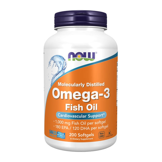 NOW Foods Omega-3 Fish Oil, Molecularly Distilled - 200 softgels