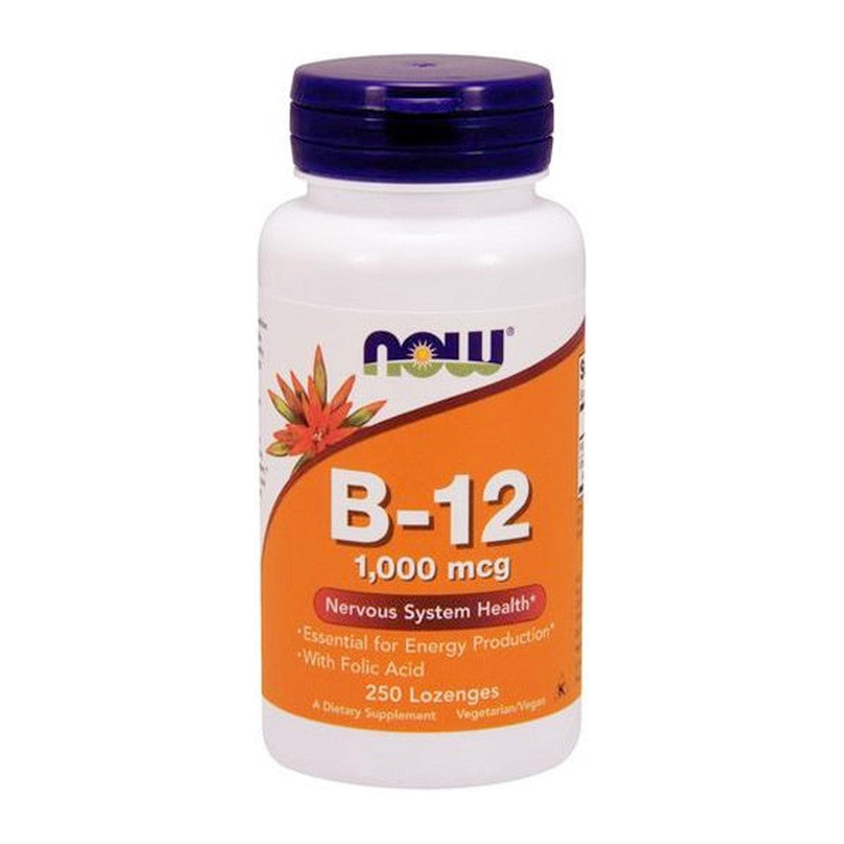NOW Foods Vitamin B-12 with Folic Acid, 1000mcg - 250 lozenges