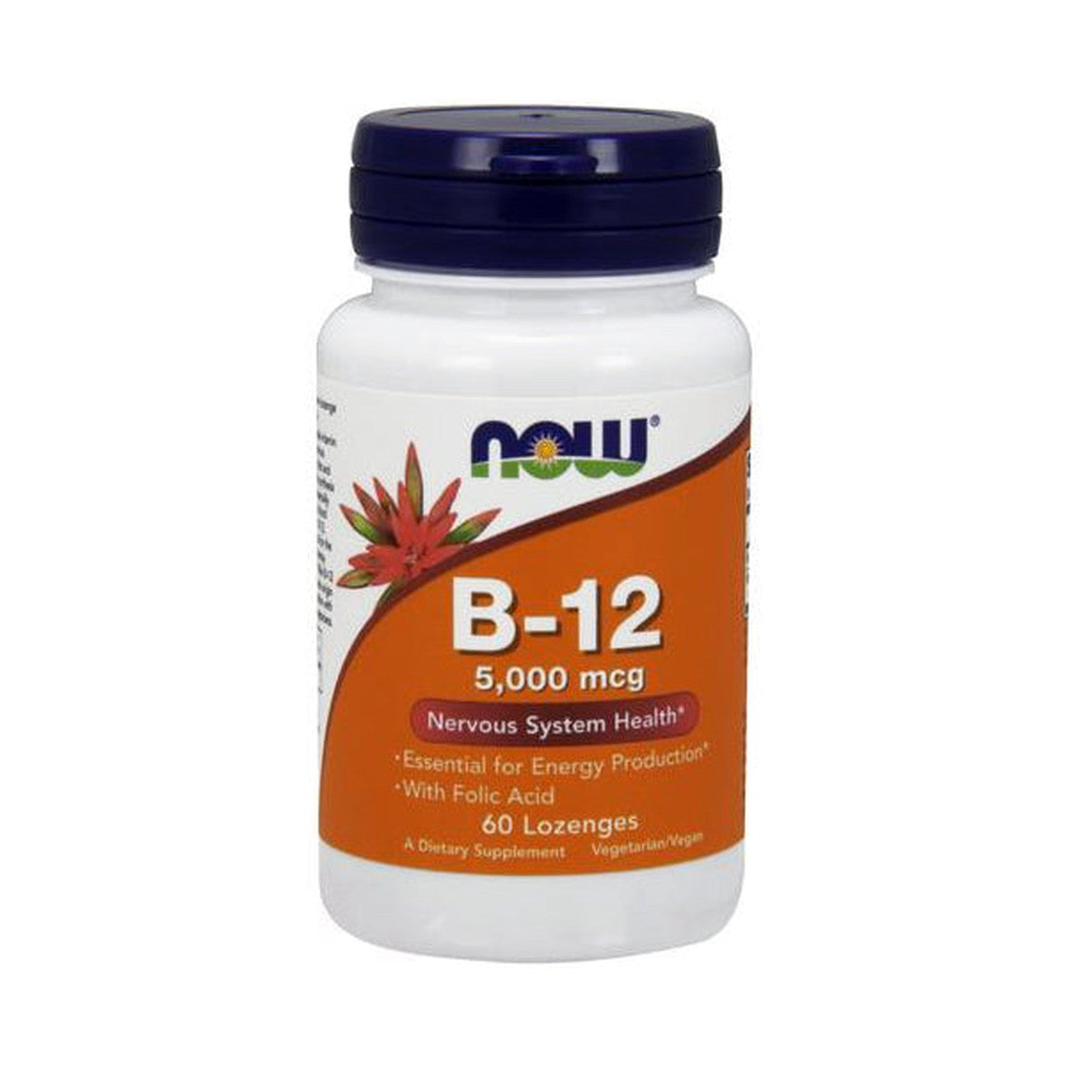 NOW Foods Vitamin B-12 with Folic Acid, 5000mcg - 60 lozenges