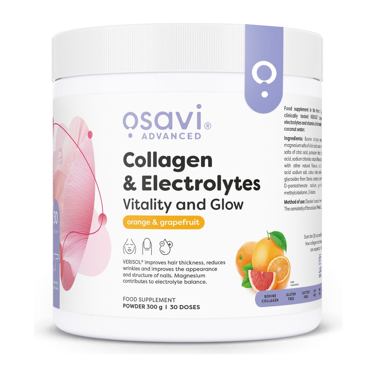 Osavi Collagen Electrolytes Vitality and Glow, Orange & Grapefruit