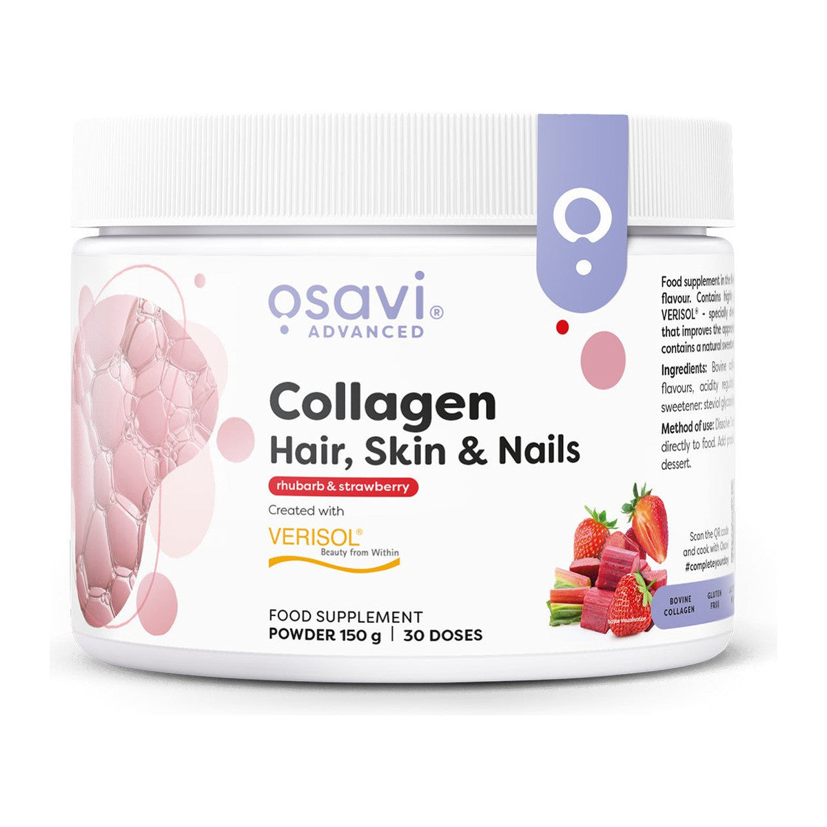 Osavi Collagen Peptides (Hair Skin & Nails), Rhubarb & Strawberry