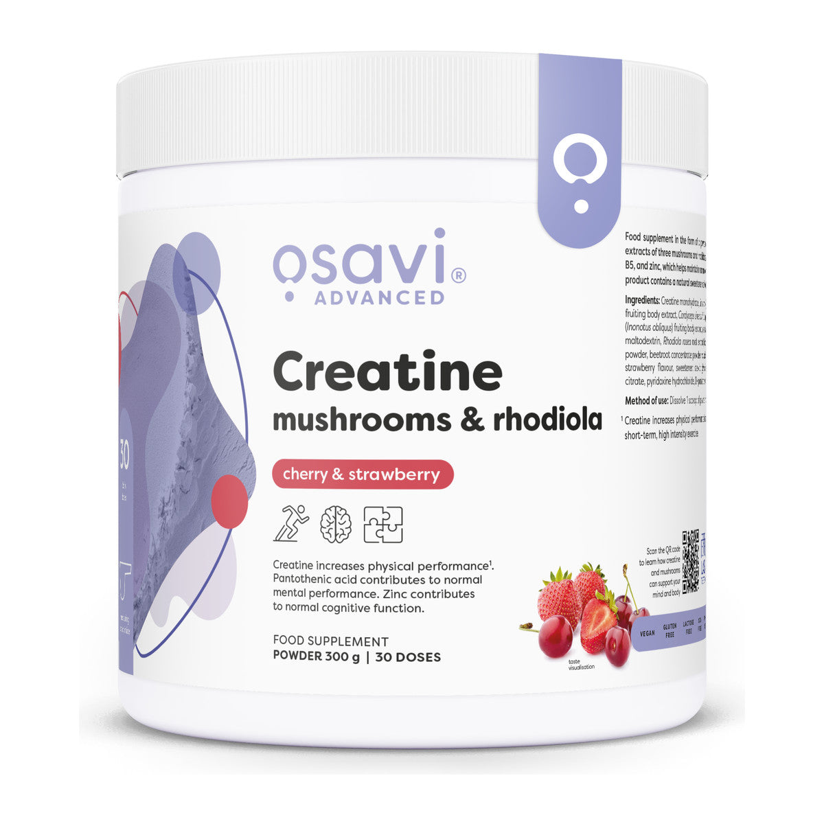 Osavi Creatine Mushrooms and Rhodiola Cherry Strawberry 300g tub