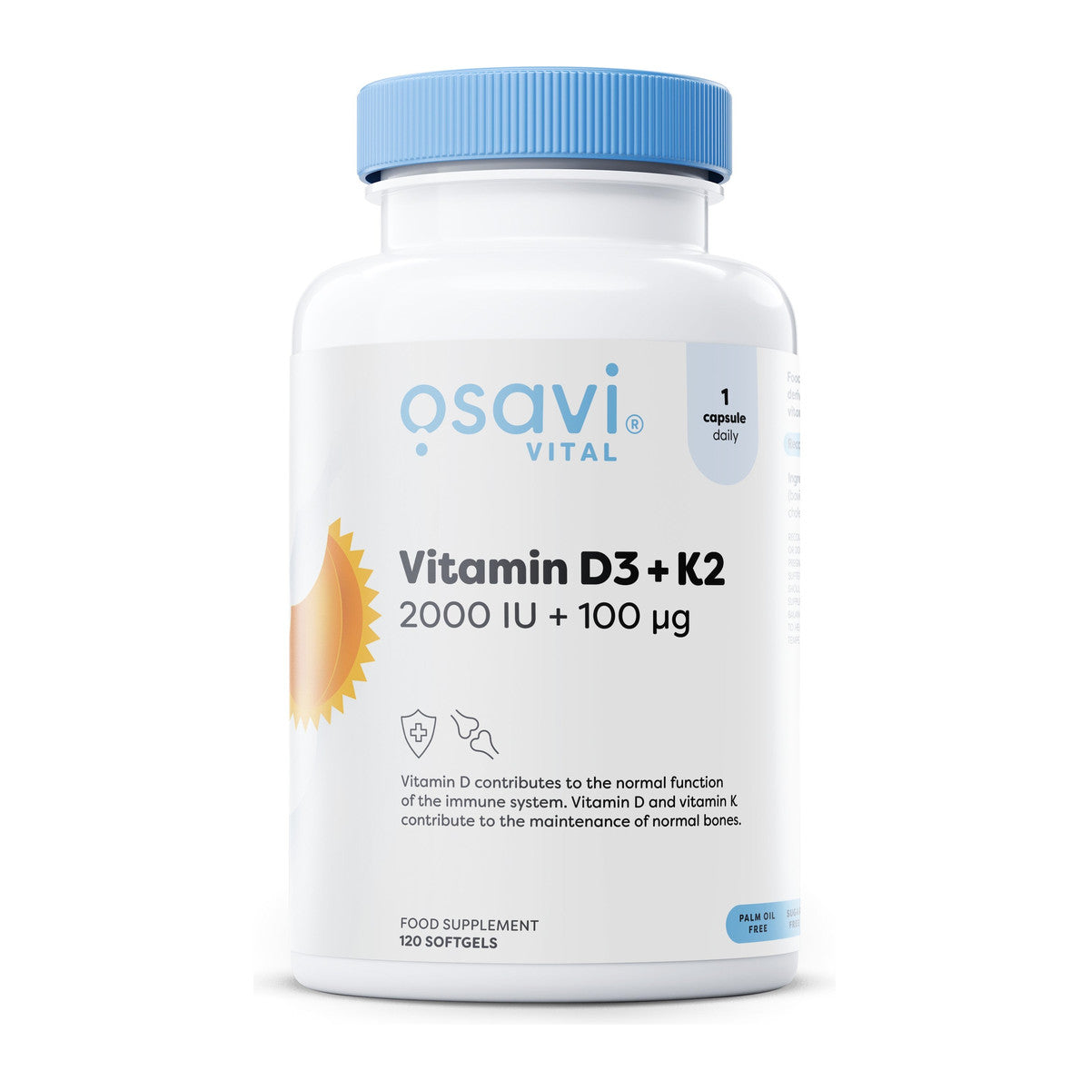 Osavi Vitamin D3 + K2, 2000IU + 100mcg - 120 softgels