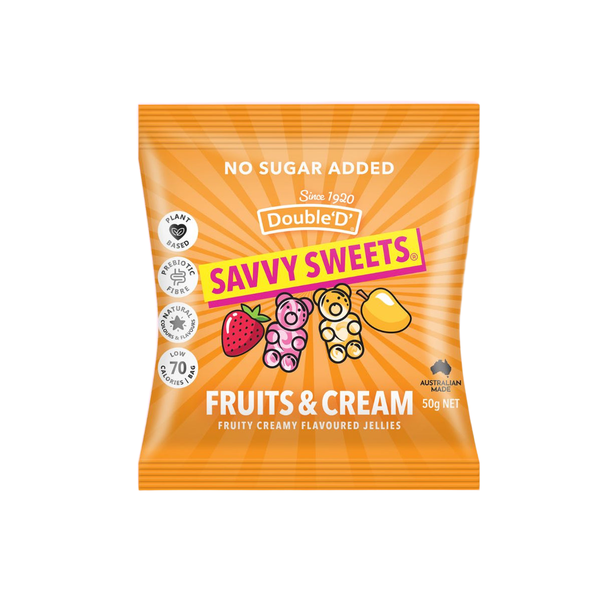 Savvy Sweets Fruits & Cream Bears 12x50g Mango and Strawberry