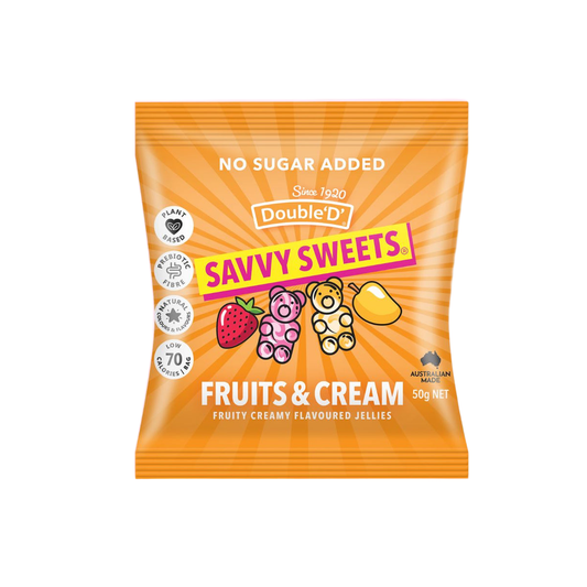 Savvy Sweets Fruits & Cream Bears 12x50g Mango and Strawberry