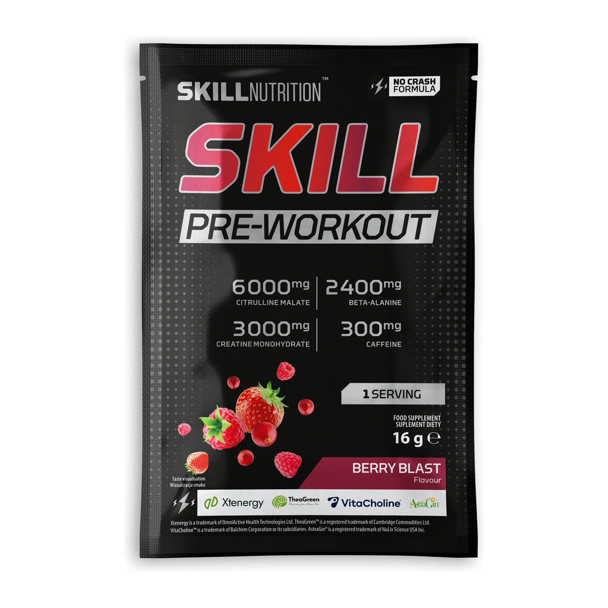 Skill Nutrition Skill Pre-Workout, Berry Blast - 16-16.5g (1 servi