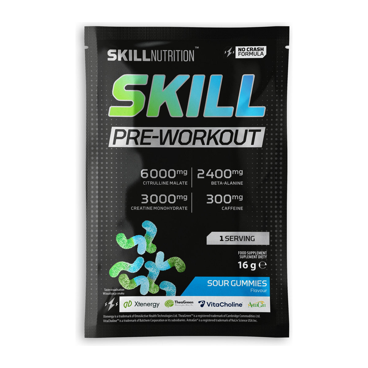 Skill Nutrition Skill Pre-Workout, Sour Gummies - 16-16.5g (1 serv