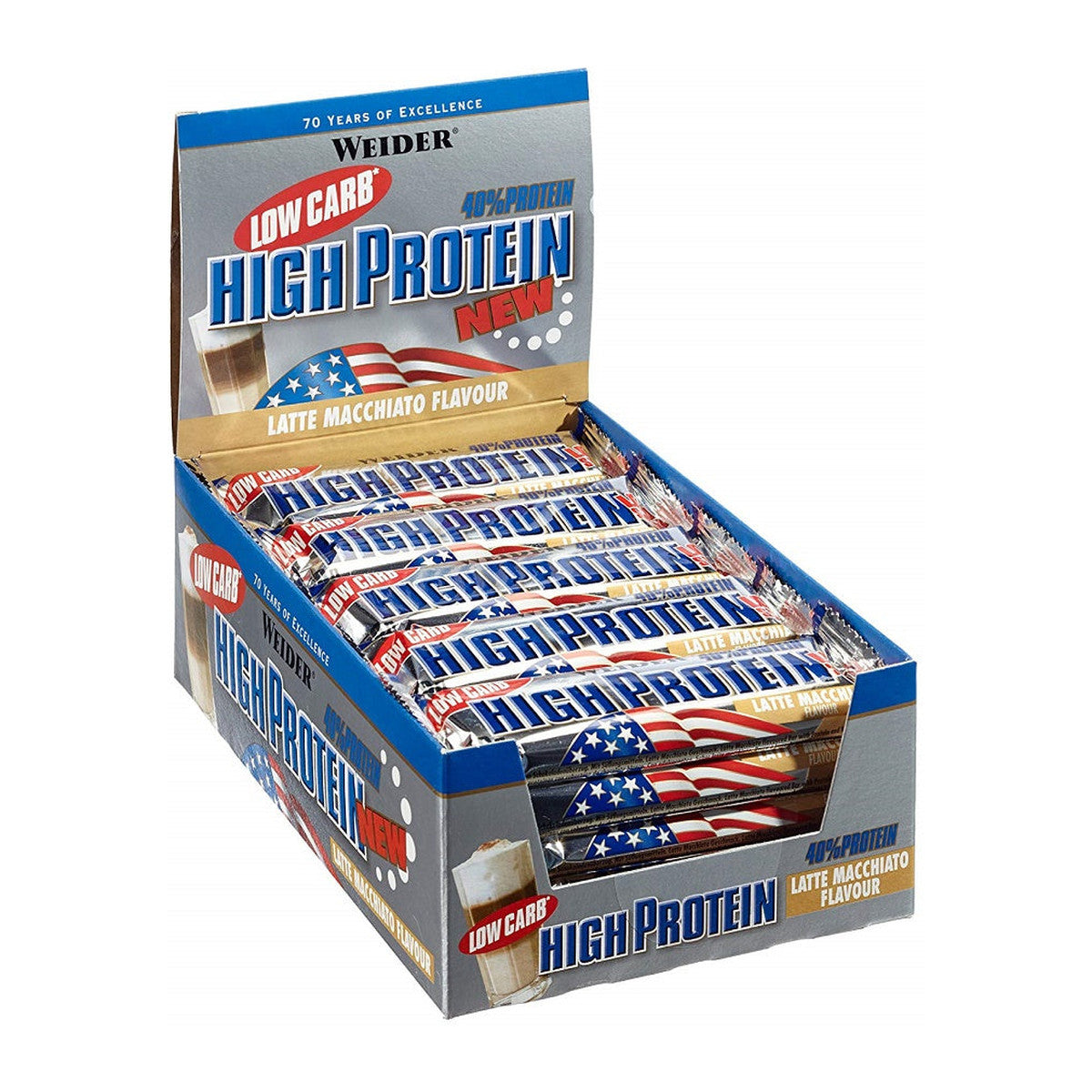 Weider 40% Low Carb High Protein Bar, Peanut Caramel - 24 x 50g