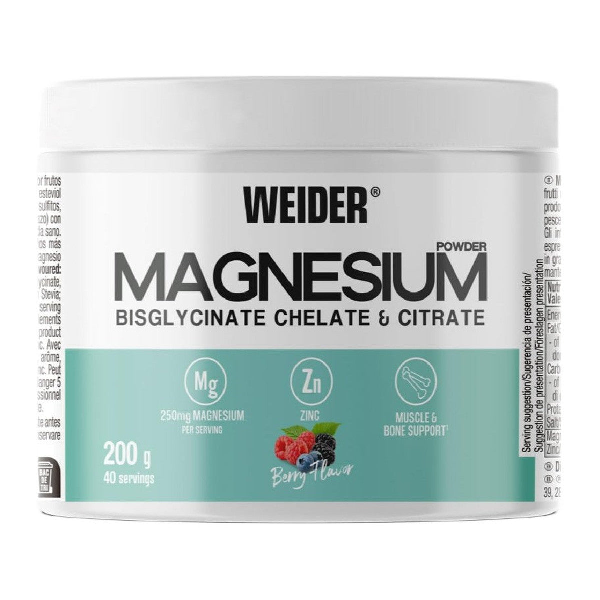 Weider Magnesium Bisglycinate Chelate & Citrate, Berry - 200g